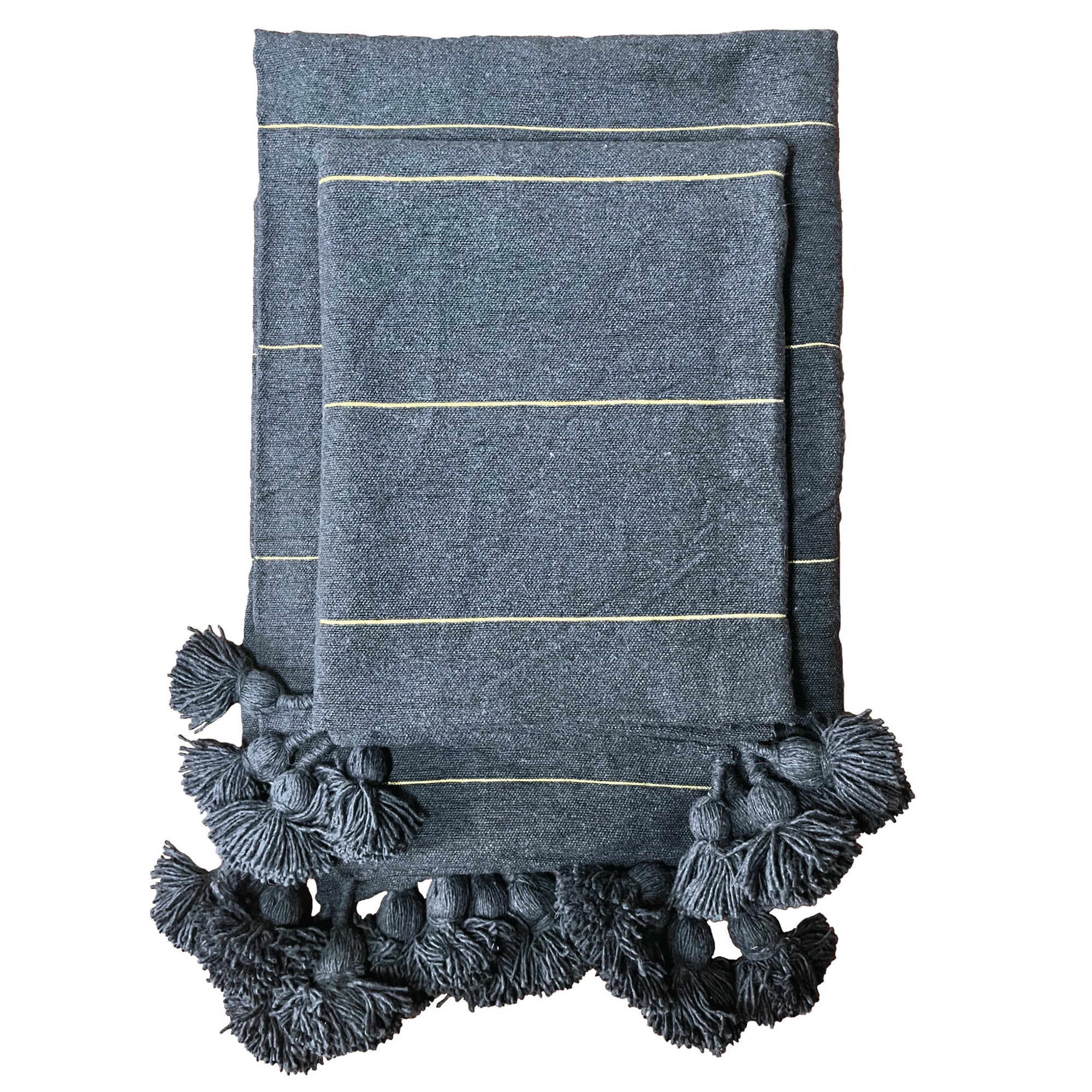 100% Cotton Grey Pom Pom Blanket