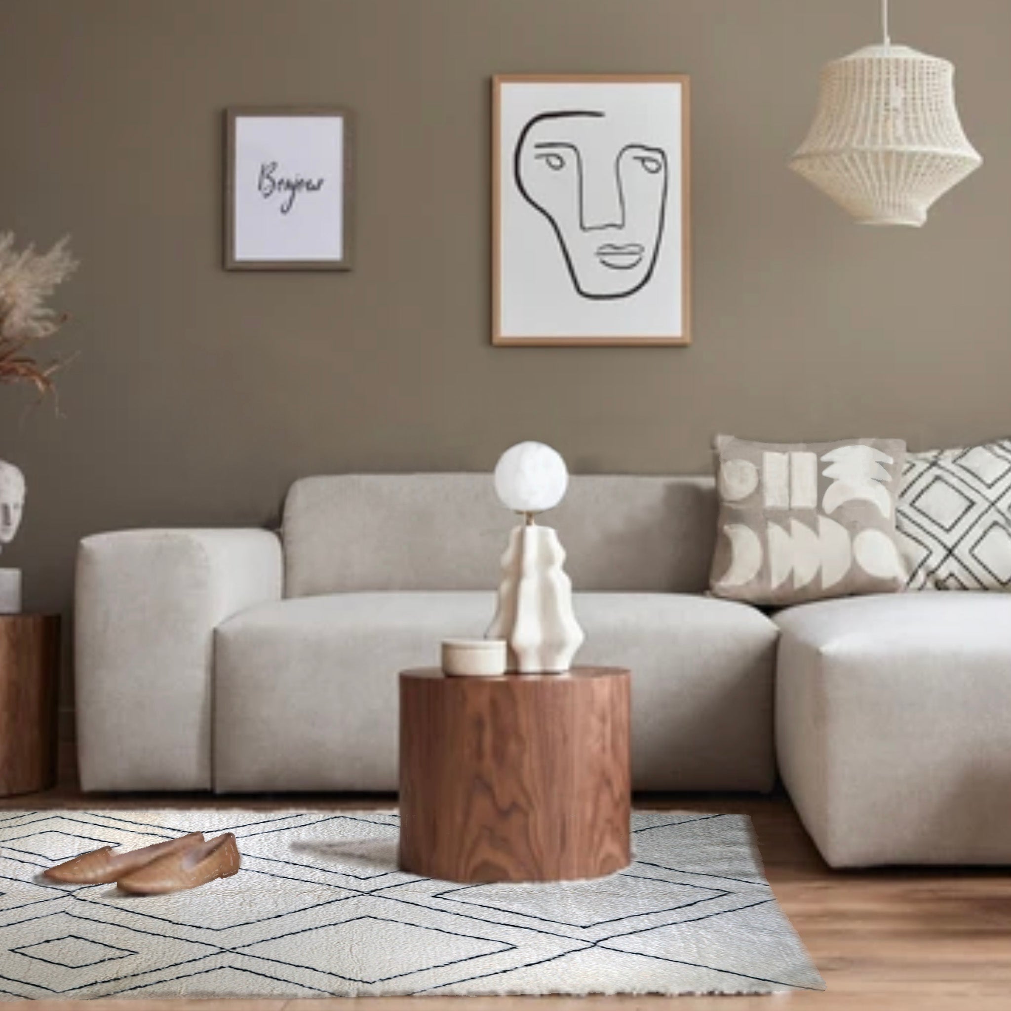 Baya 5 x 8 Handwoven Beni Ourain Rug in Cream and Black