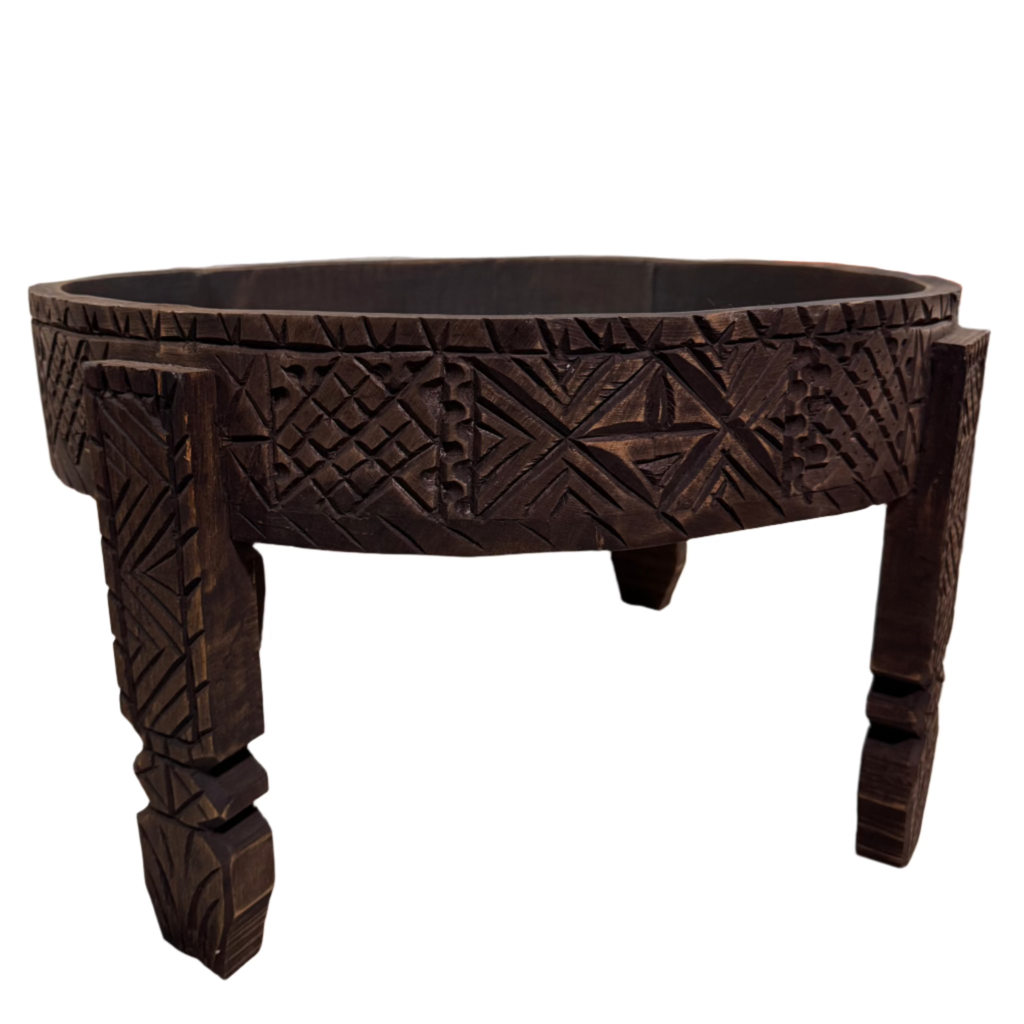 Hand-Carved Moroccan Chakki Table - Cedar Wood Accent Coffee Table (No. 2)