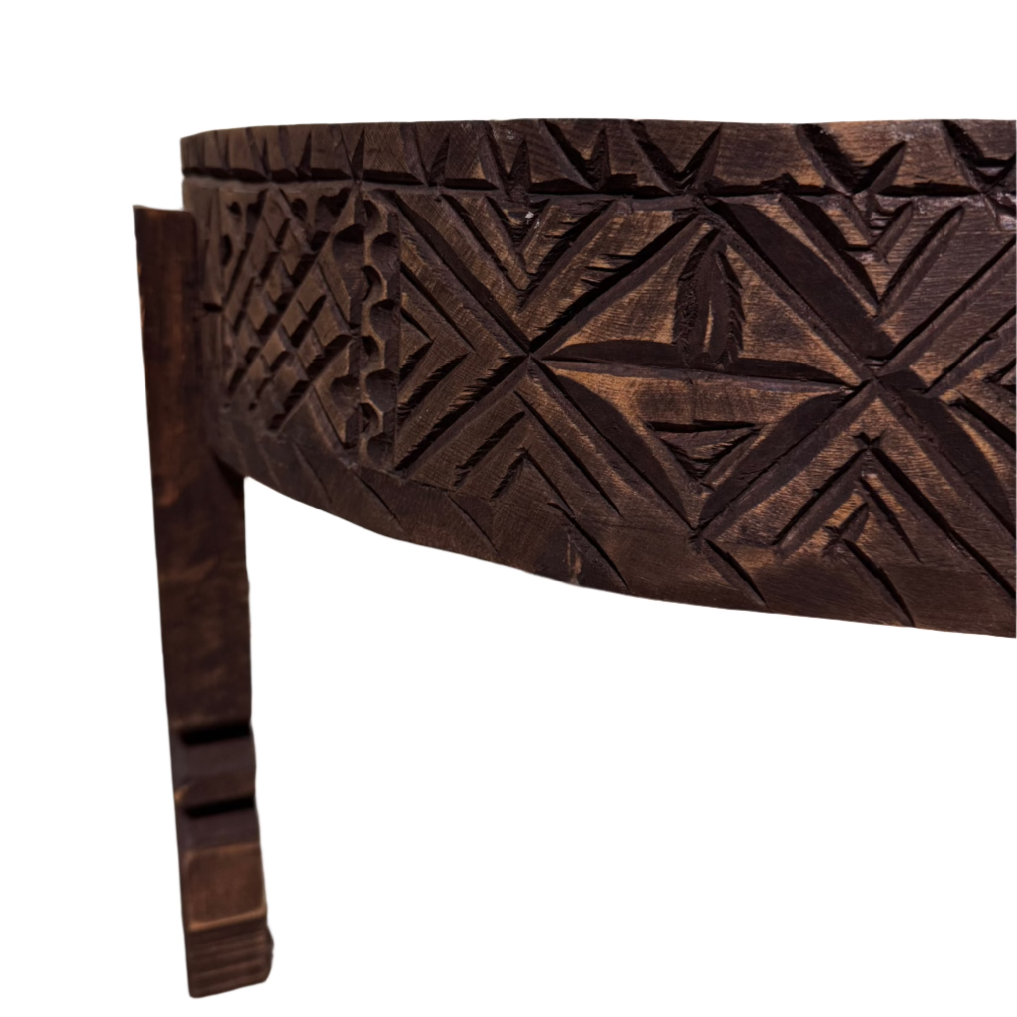 Hand-Carved Moroccan Chakki Table - Cedar Wood Accent Coffee Table (No. 2)
