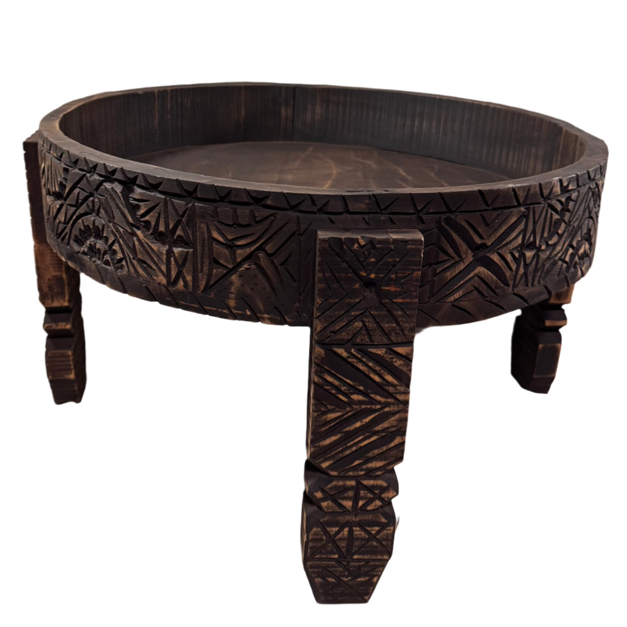 Hand-Carved Moroccan Chakki Table - Cedar Wood Accent Coffee Table (No. 3)