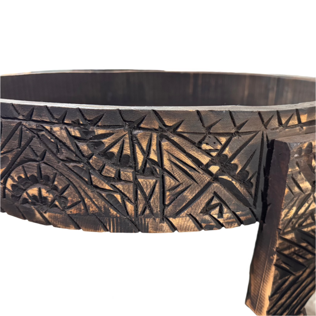 Hand-Carved Moroccan Chakki Table - Cedar Wood Accent Coffee Table (No. 3)