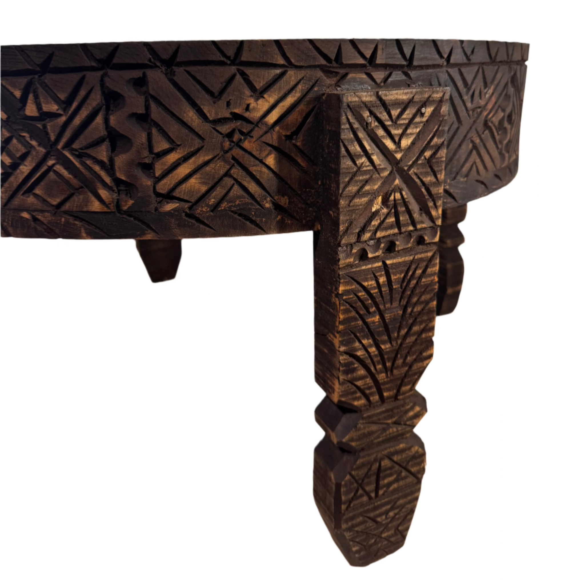 Hand-Carved Moroccan Chakki Table - Cedar Wood Accent Coffee Table (No. 5)