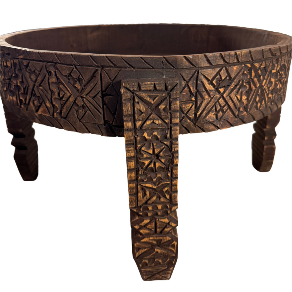 Hand-Carved Moroccan Chakki Table - Cedar Wood Accent Coffee Table (No. 6)