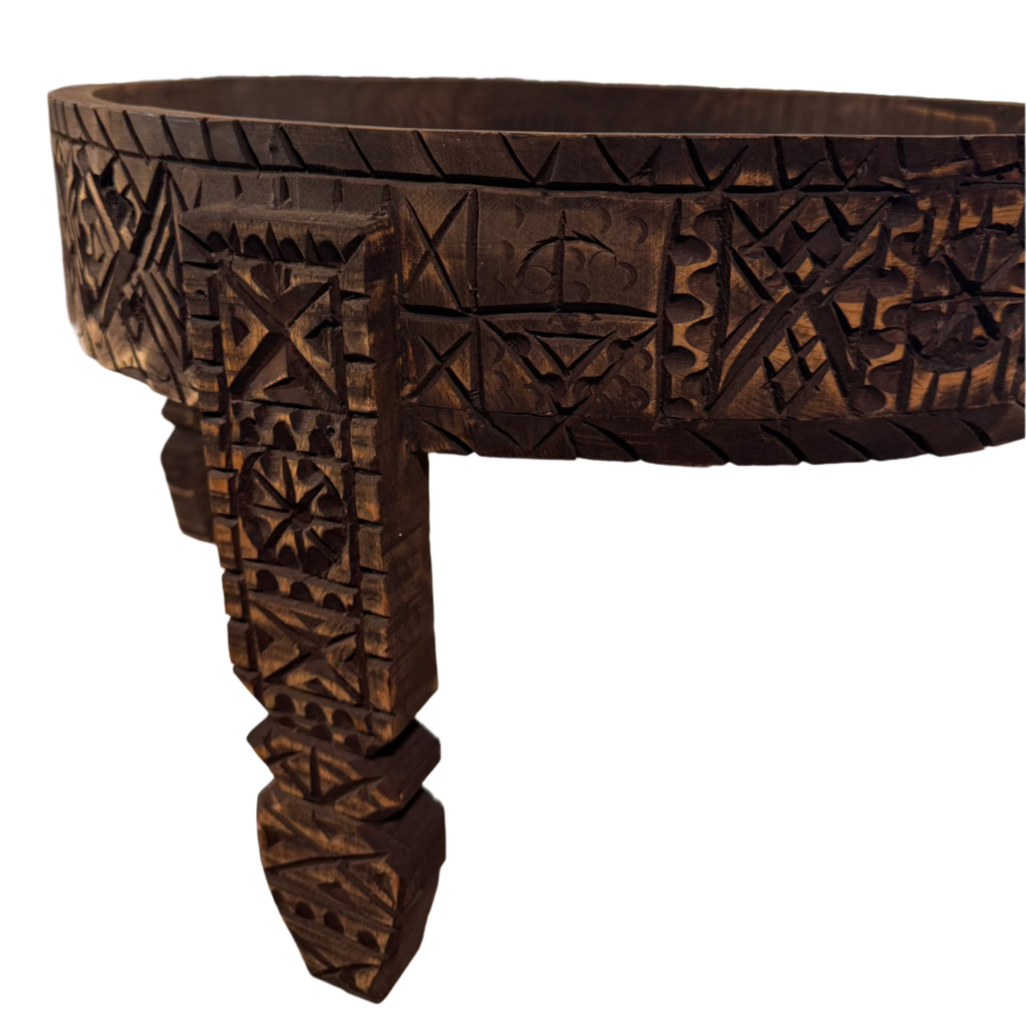 Hand-Carved Moroccan Chakki Table - Cedar Wood Accent Coffee Table (No. 6)