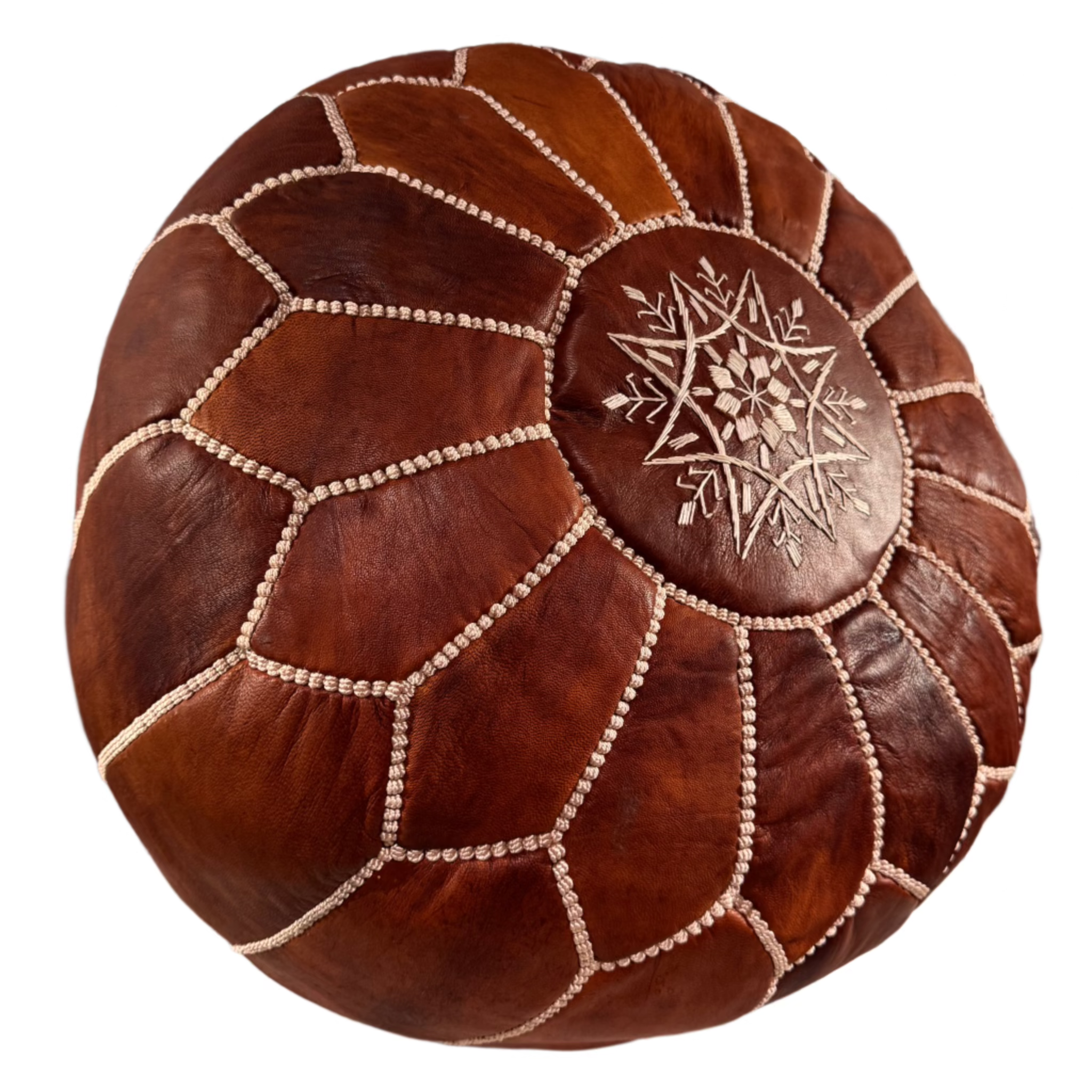 20″ Hand-Stitched Moroccan Leather Pouf – Chestnut Ottoman / Accent Seat