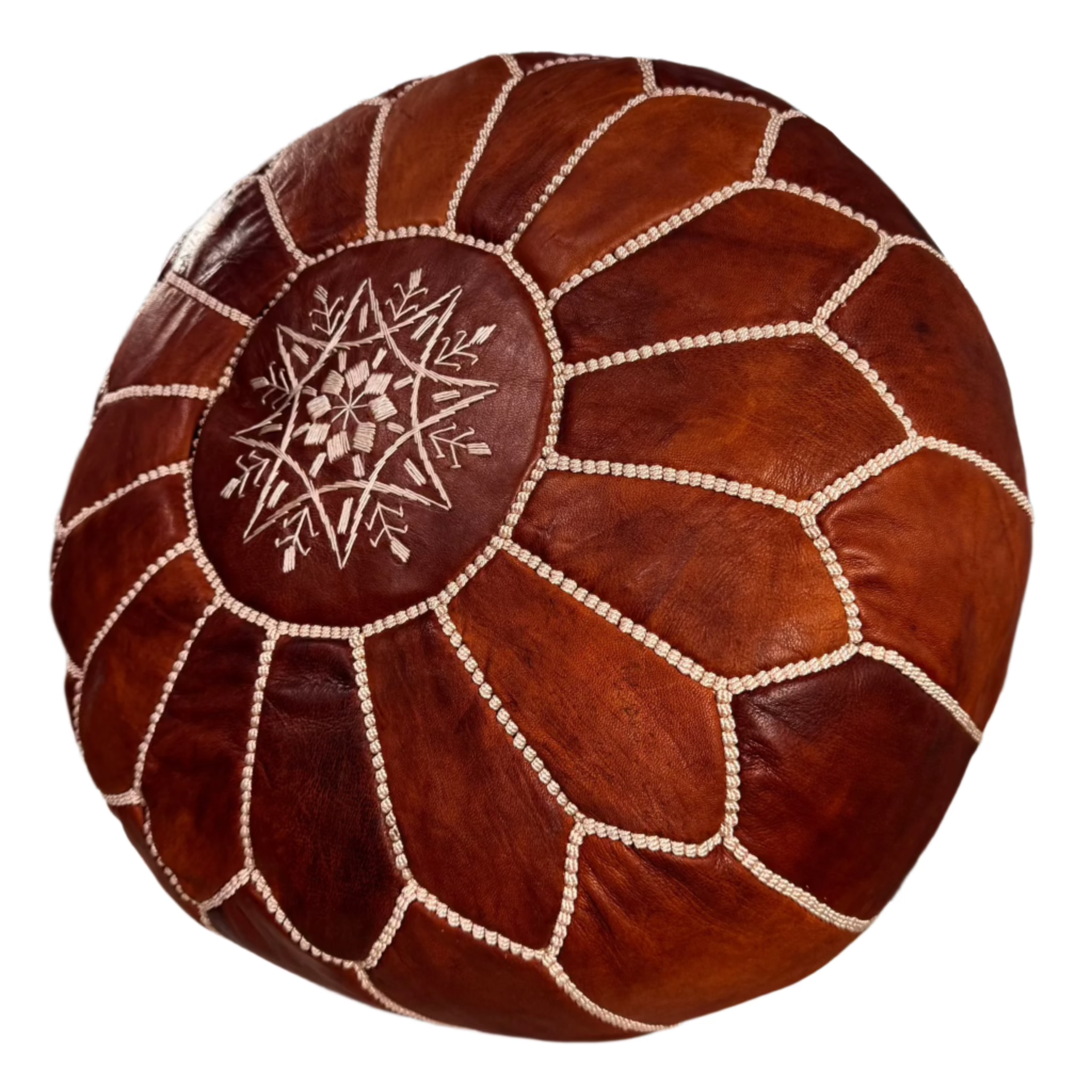 20″ Hand-Stitched Moroccan Leather Pouf – Chestnut Ottoman / Accent Seat