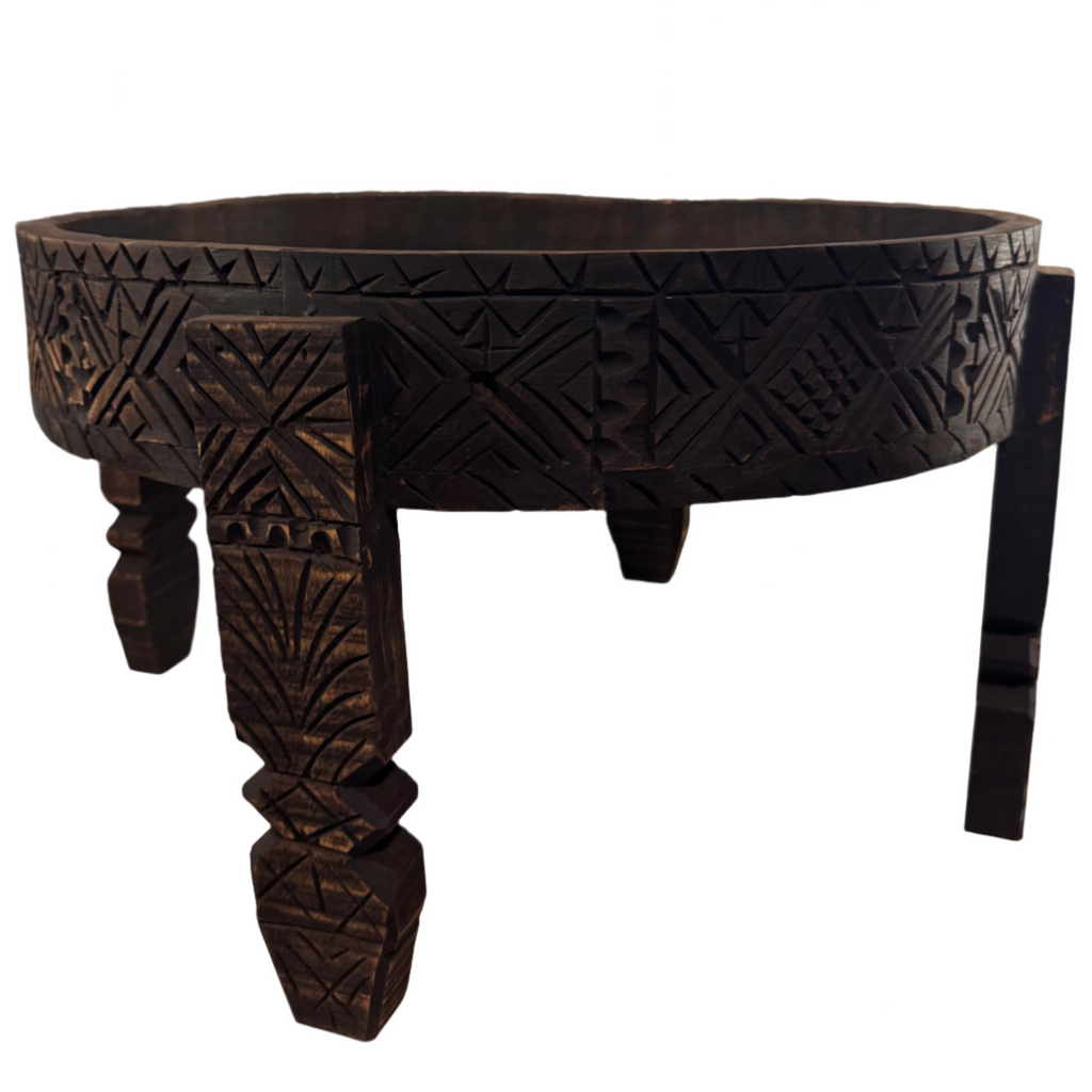 Hand-Carved Moroccan Chakki Table - Cedar Wood Accent Coffee Table (No. 7)