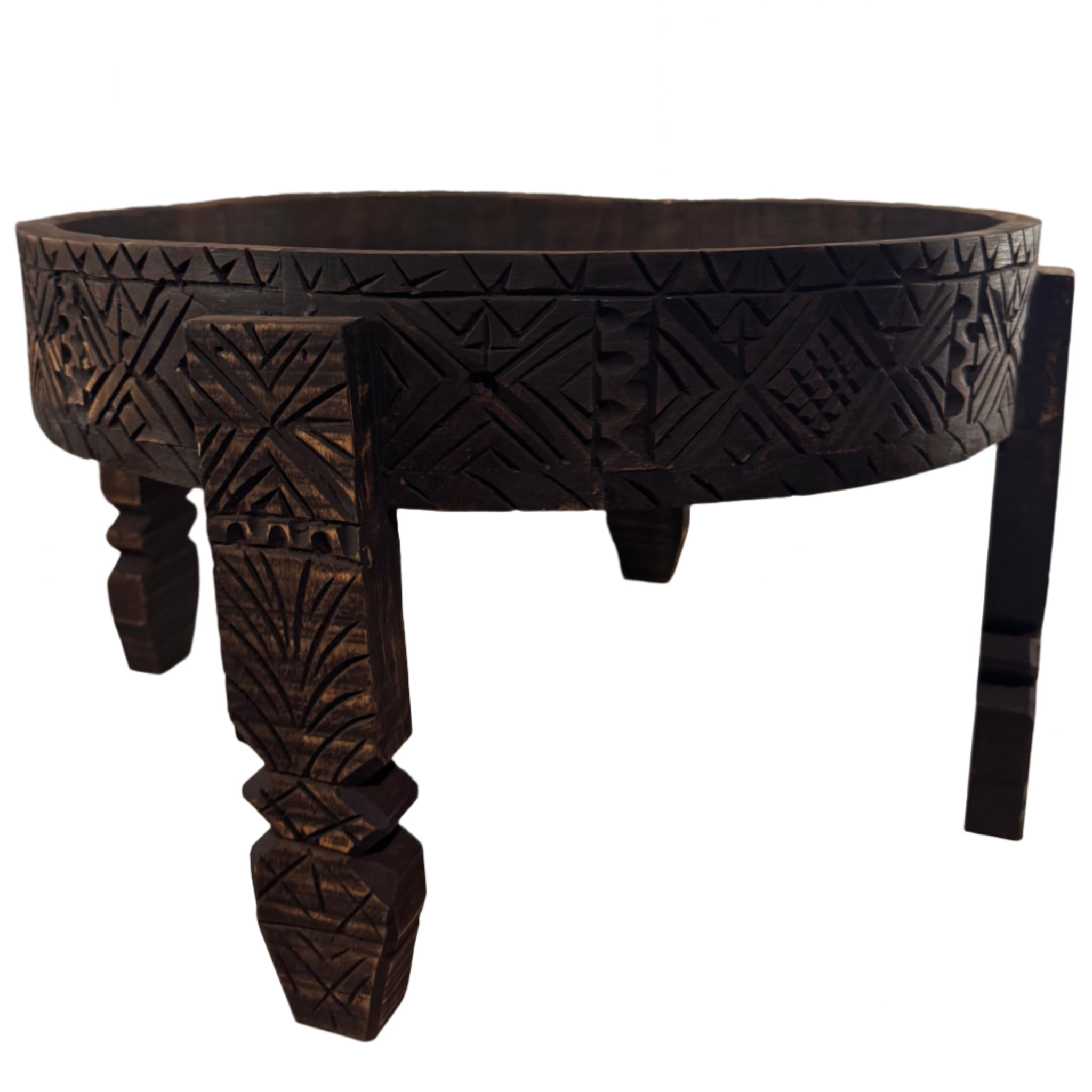 Hand-Carved Moroccan Chakki Table - Cedar Wood Accent Coffee Table (No. 7)