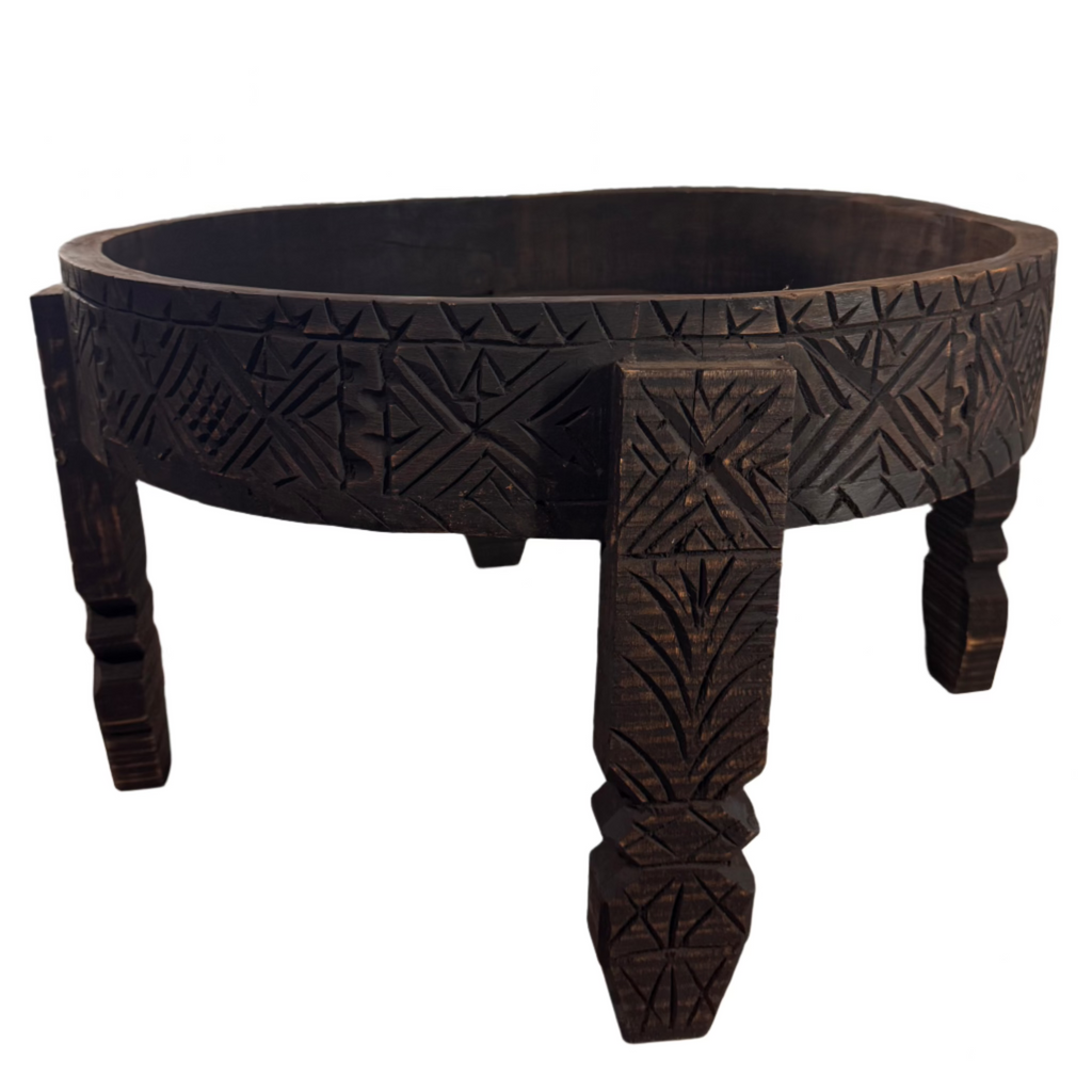 Hand-Carved Moroccan Chakki Table - Cedar Wood Accent Coffee Table (No. 7)