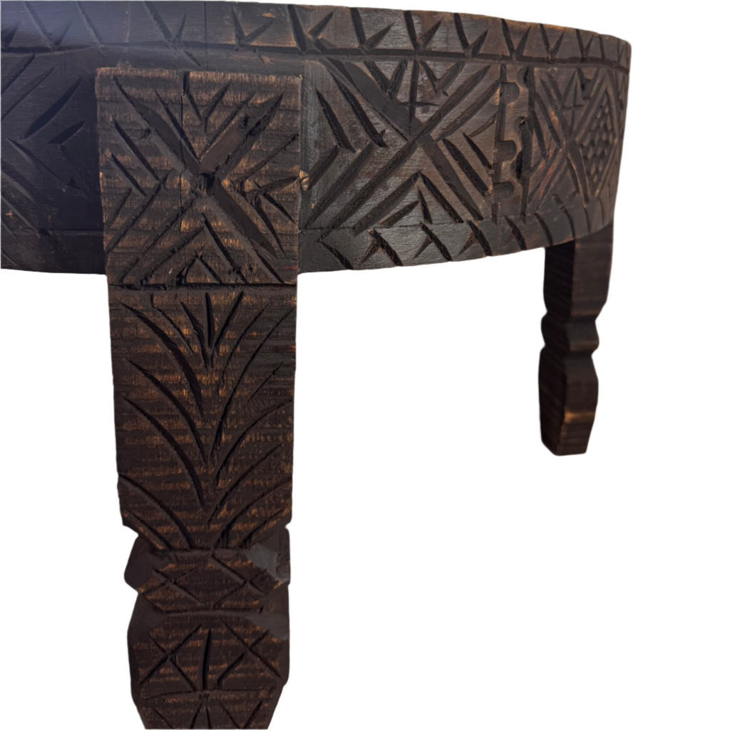 Hand-Carved Moroccan Chakki Table - Cedar Wood Accent Coffee Table (No. 7)
