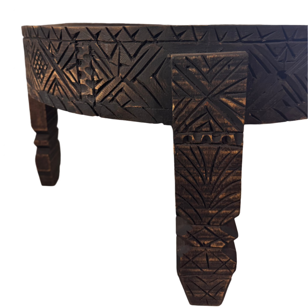 Hand-Carved Moroccan Chakki Table - Cedar Wood Accent Coffee Table (No. 7)