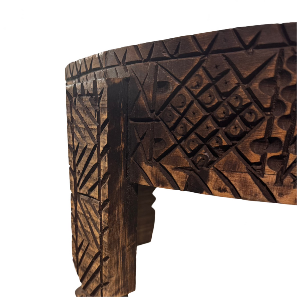 Hand-Carved Moroccan Chakki Table - Cedar Wood Accent Coffee Table (No. 8)