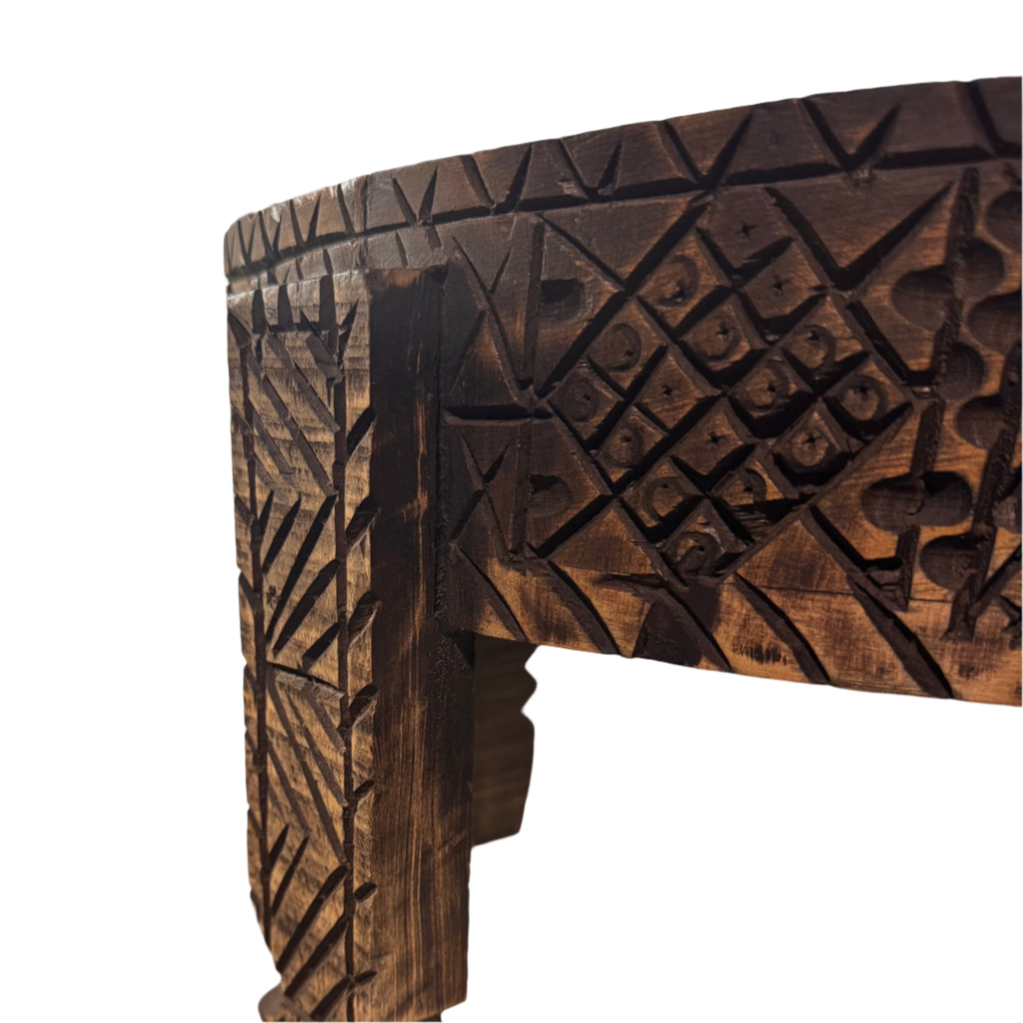 Hand-Carved Moroccan Chakki Table - Cedar Wood Accent Coffee Table (No. 8)