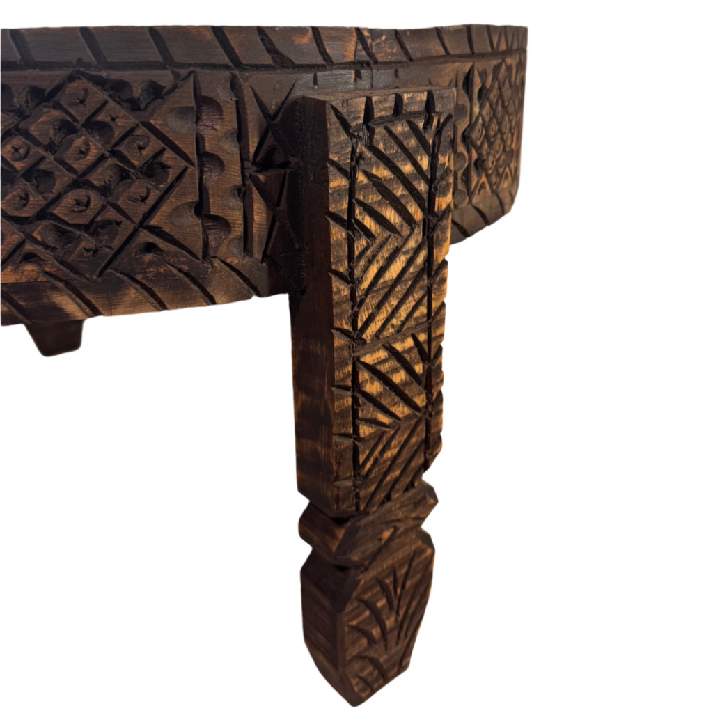 Hand-Carved Moroccan Chakki Table - Cedar Wood Accent Coffee Table (No. 8)