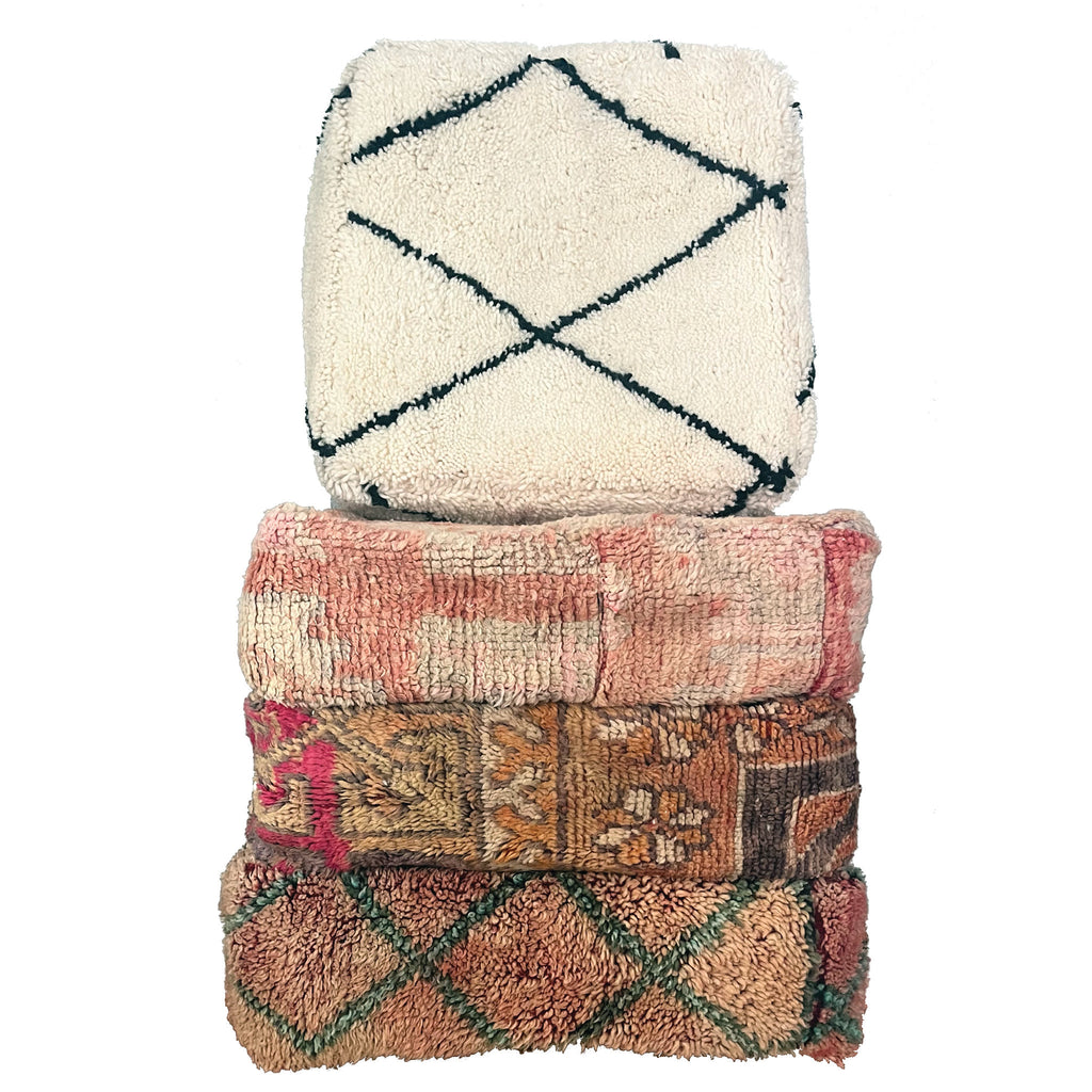 Black and Cream Beni Ourain Pouf Cover