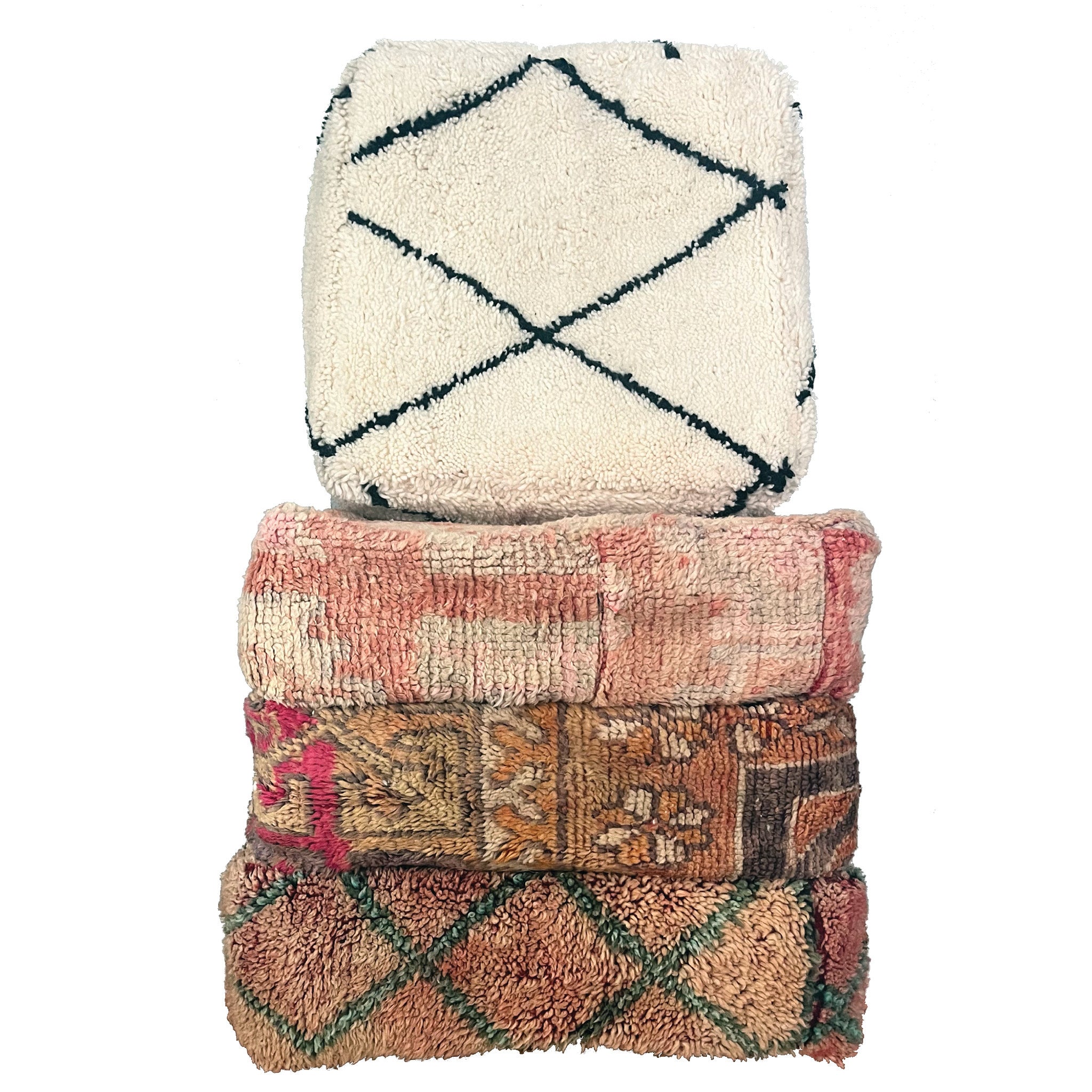 Black and Cream Beni Ourain Pouf Cover