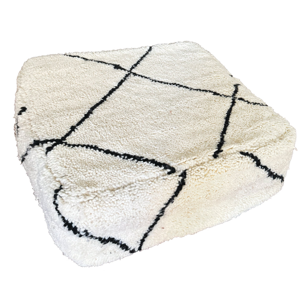 Black and Cream Beni Ourain Pouf Cover