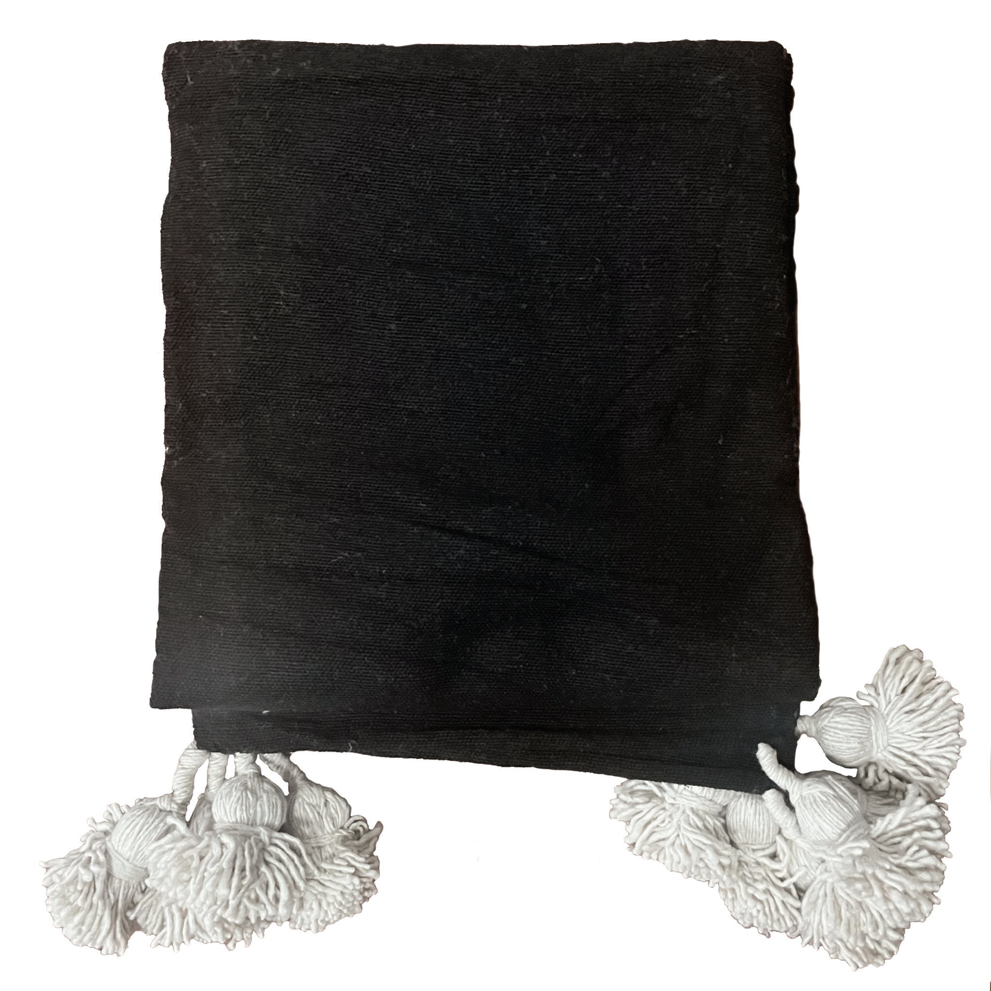 100% Cotton Black Pom Pom Blanket