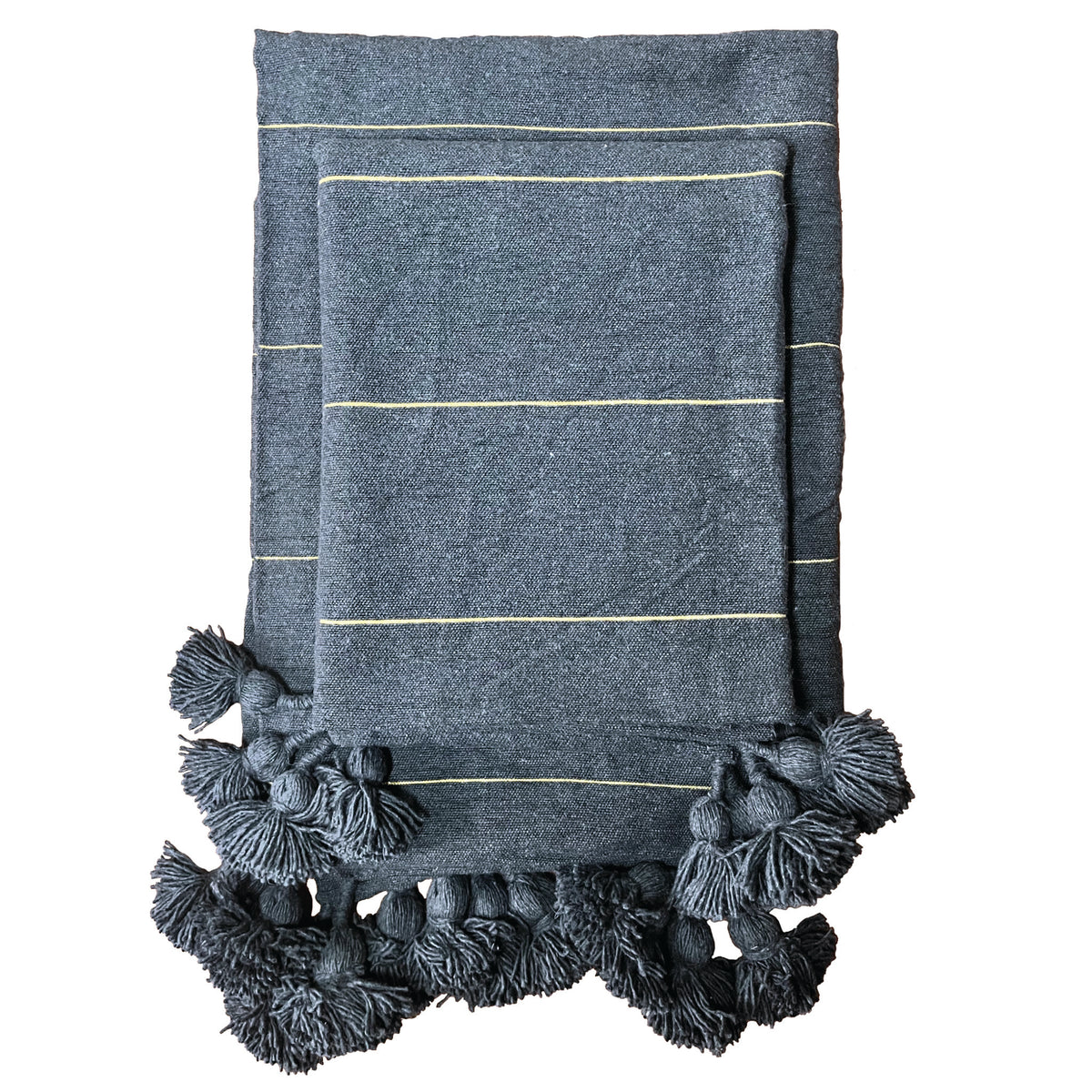 100% Cotton Grey Pom Pom Blanket