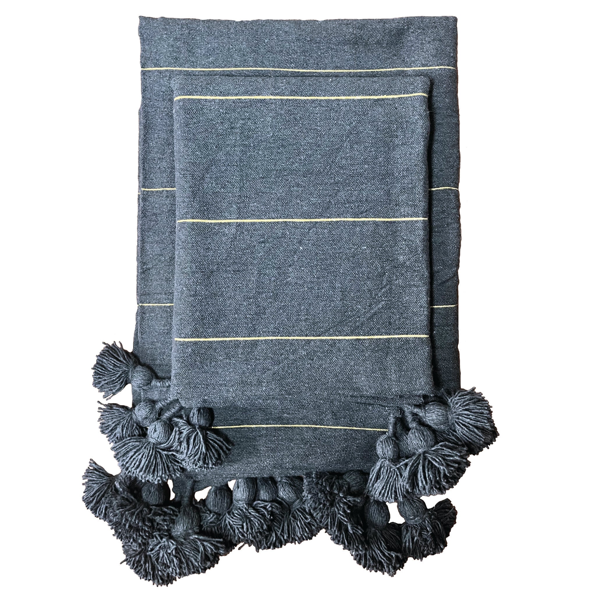 100% Cotton Grey Pom Pom Blanket