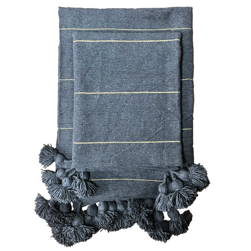 100% Cotton Grey Pom Pom Blanket