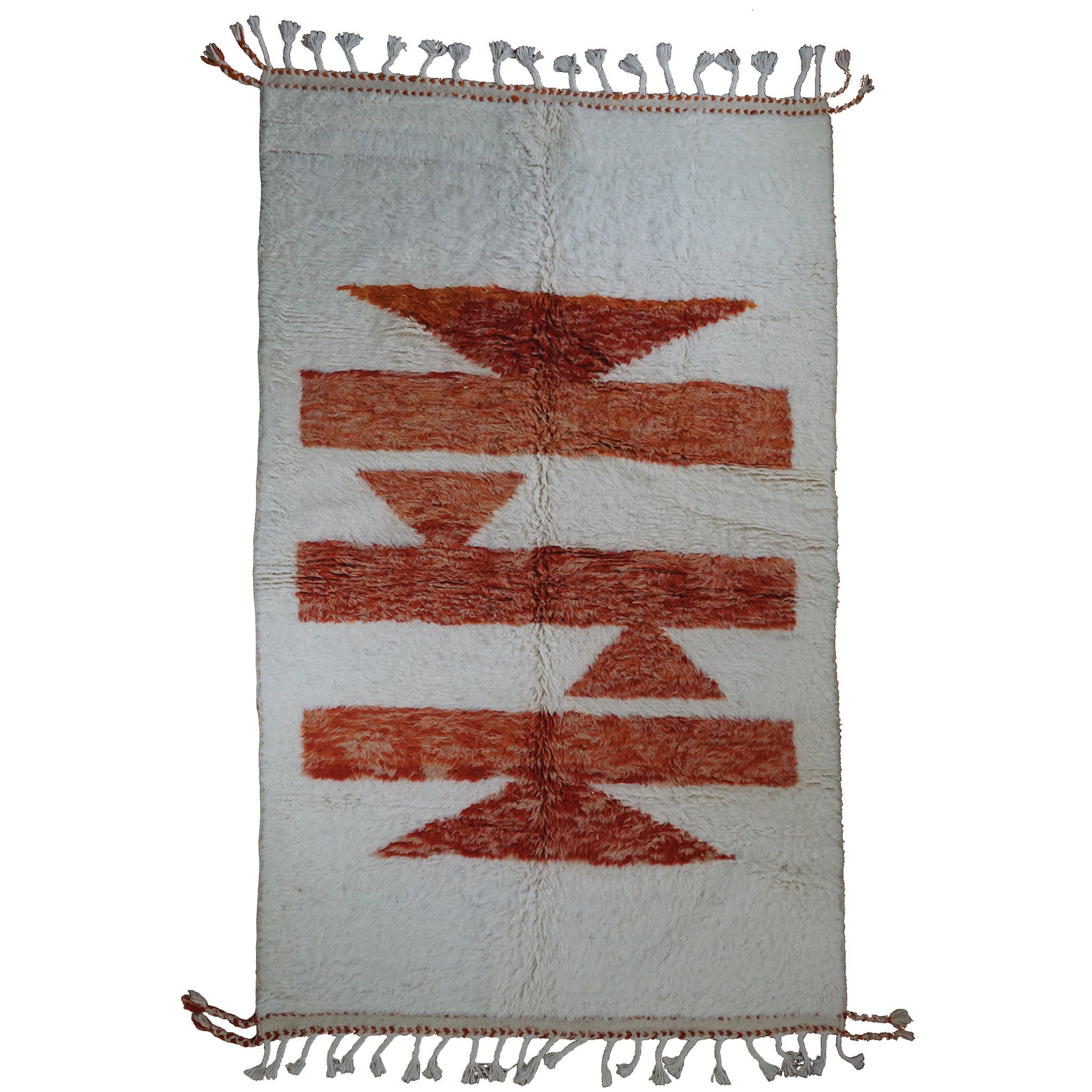 Nehal 5 x 8 Handwoven Beni Ourain Rug in Cream and Dark Orange.