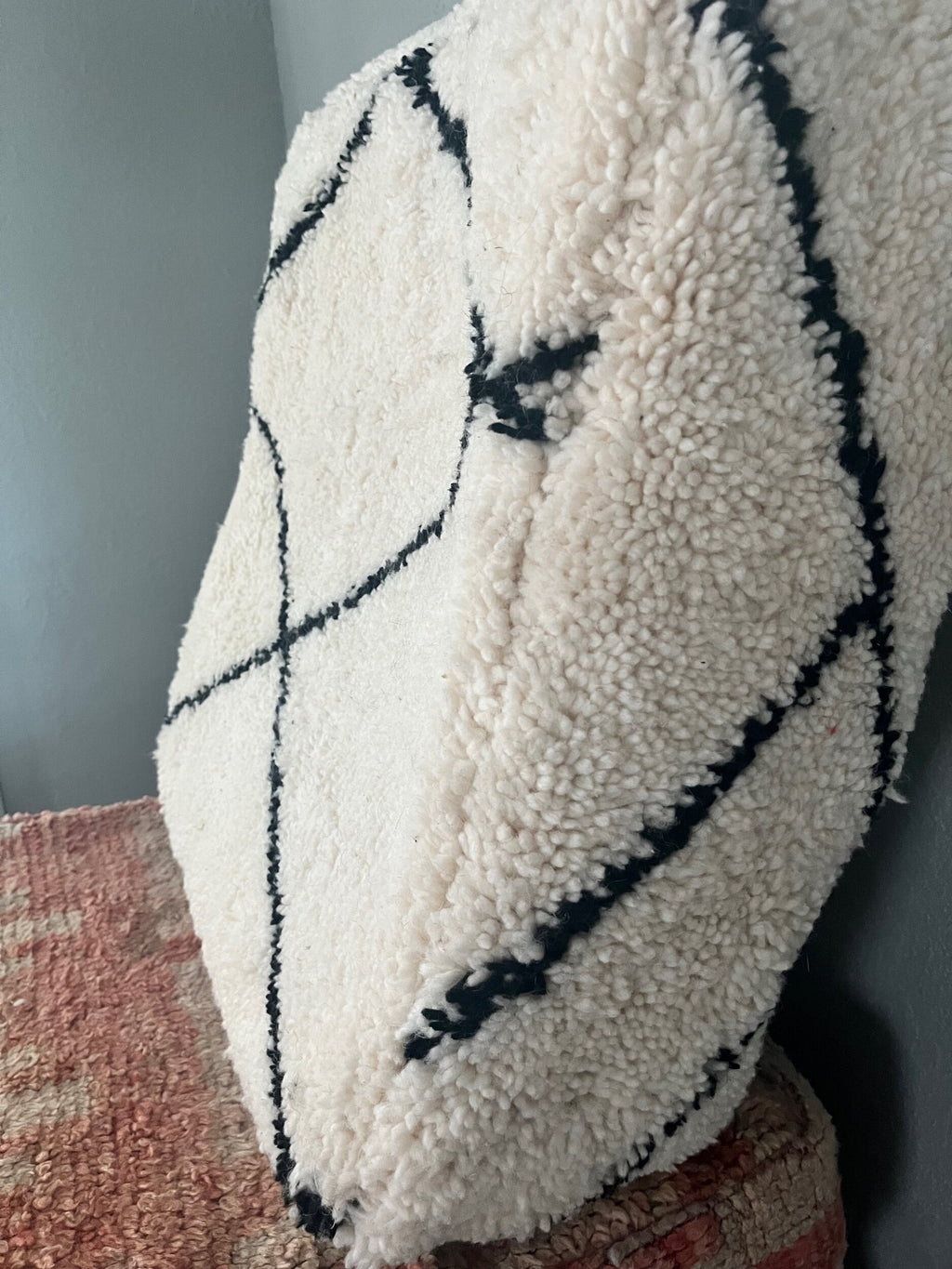 Black and Cream Beni Ourain Pouf Cover