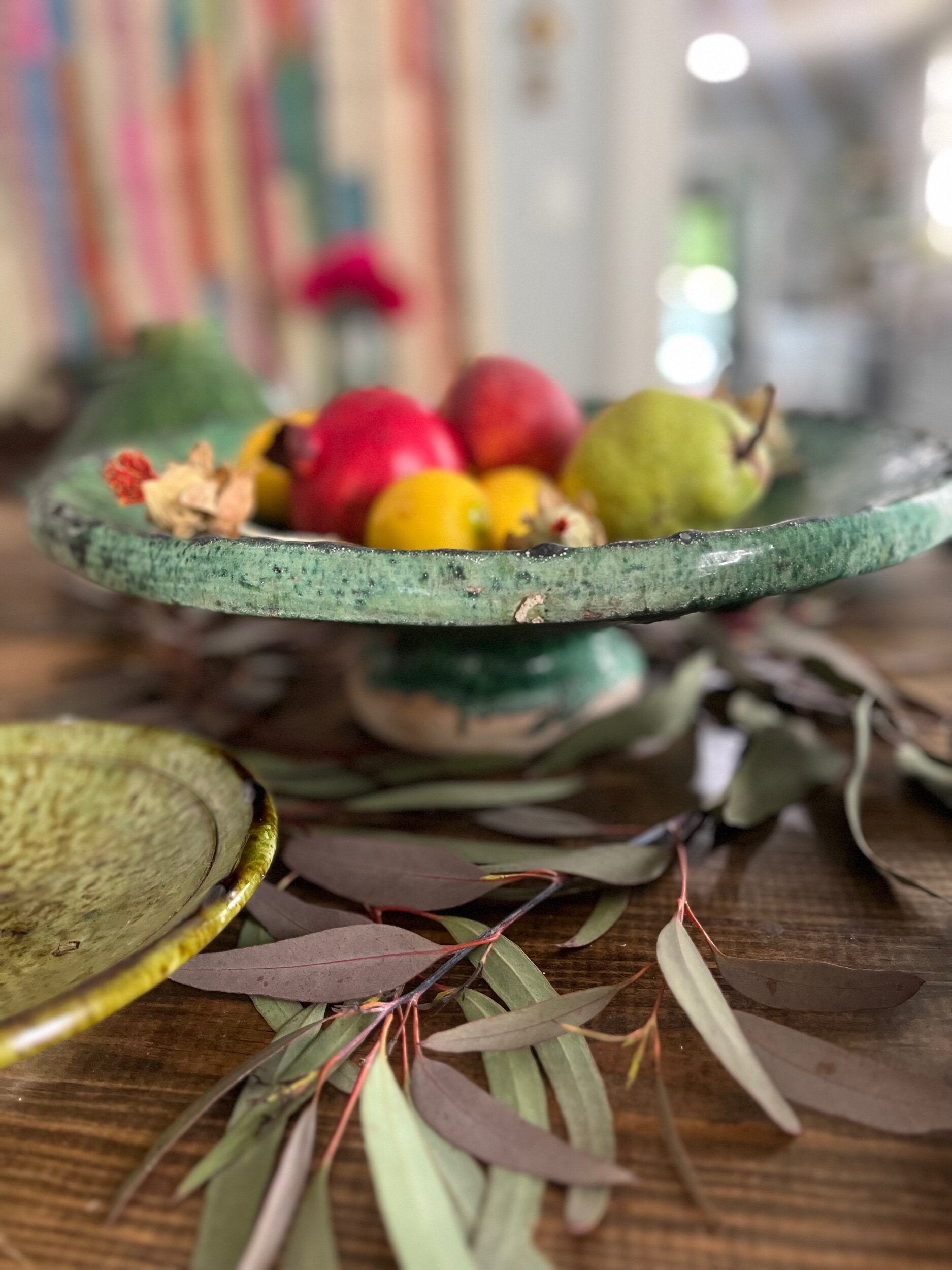 Large Green Tamegroute Ceramic Serving Platter