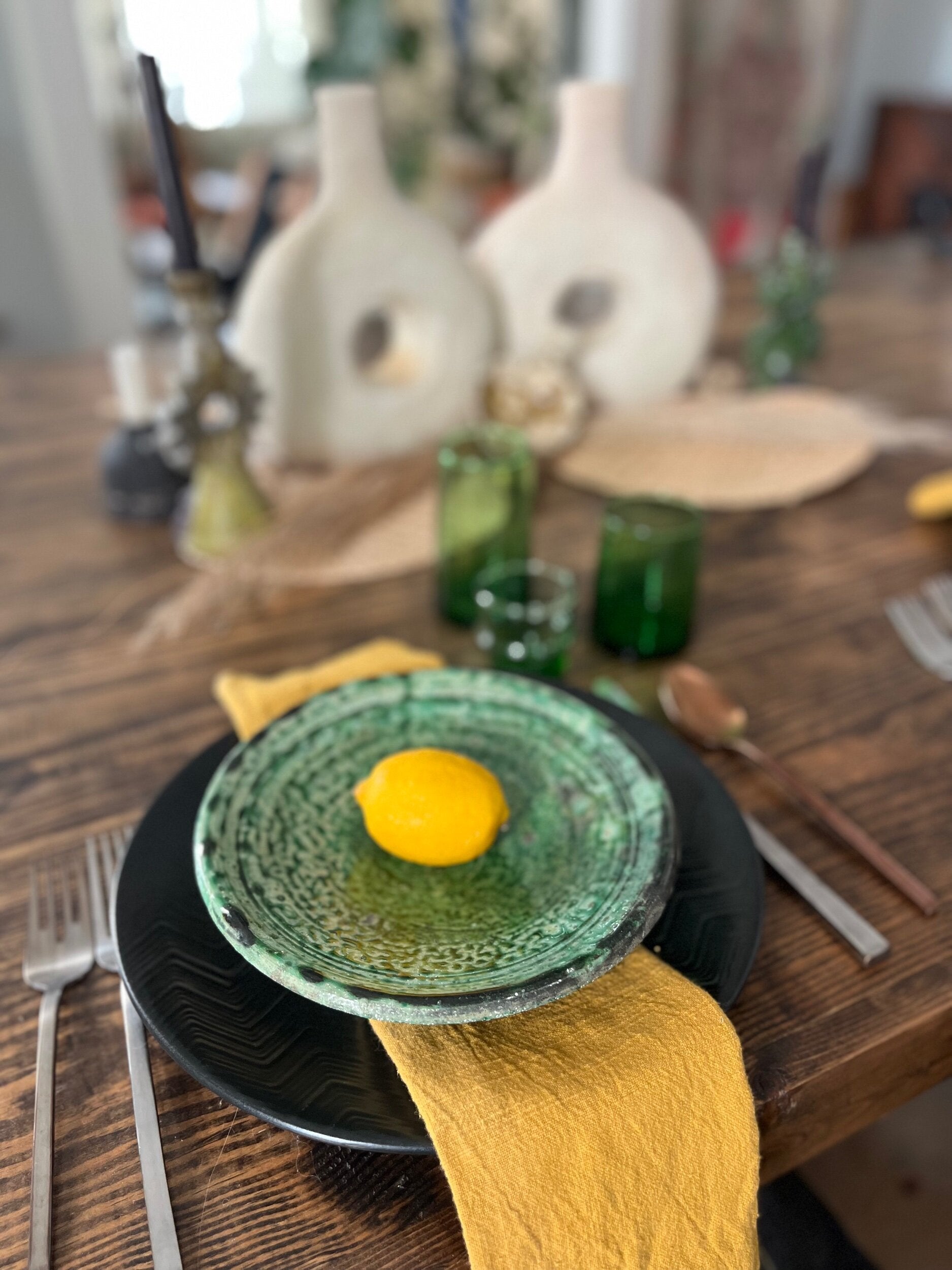 Green Tamegroute Handmade Moroccan Salad Plate