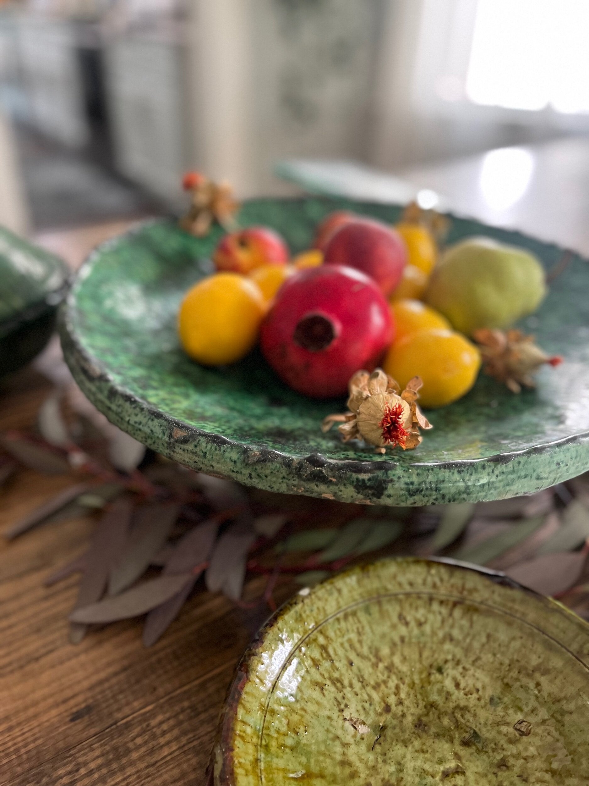 Large Green Tamegroute Ceramic Serving Platter}