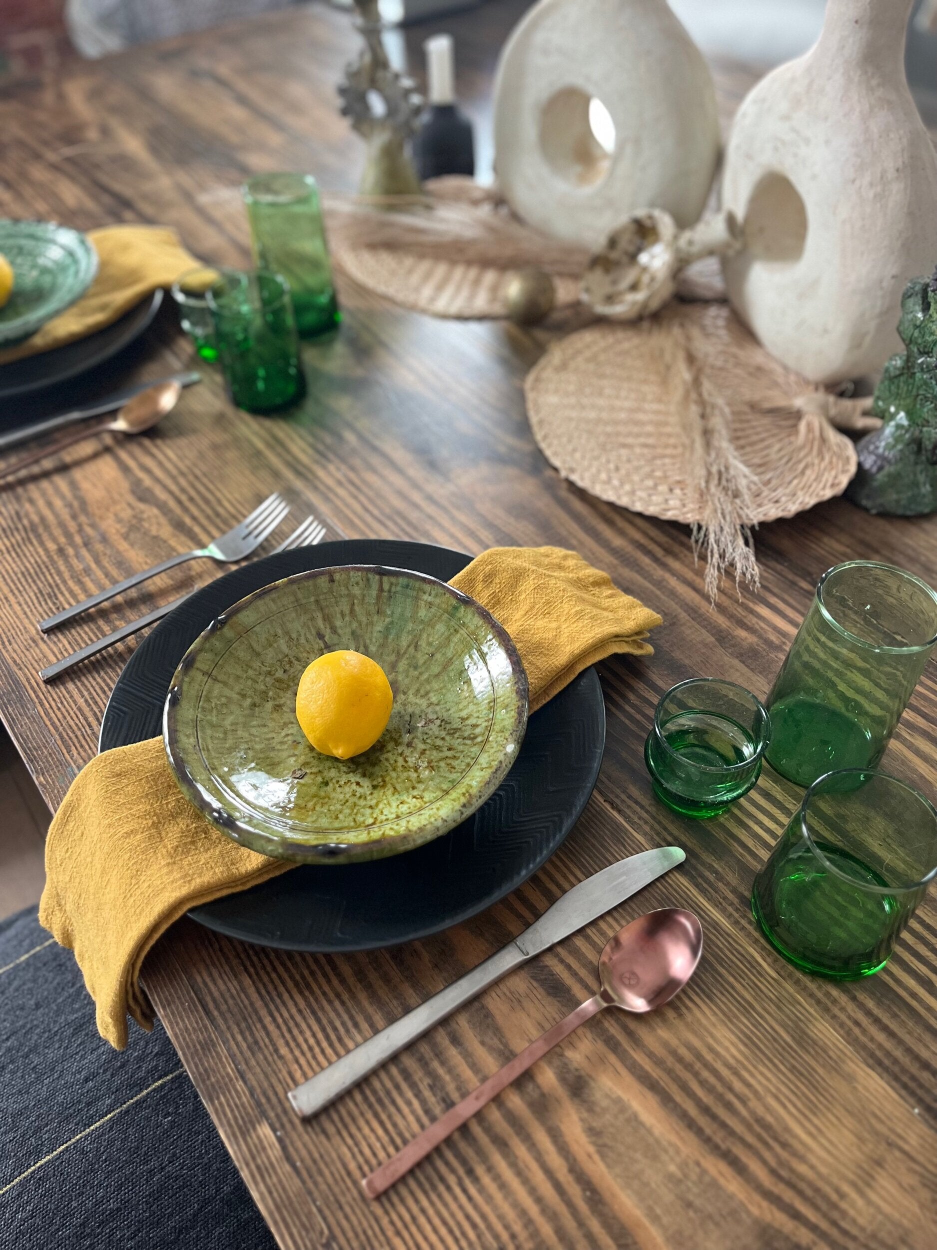 Green Tamegroute Handmade Moroccan Salad Plate