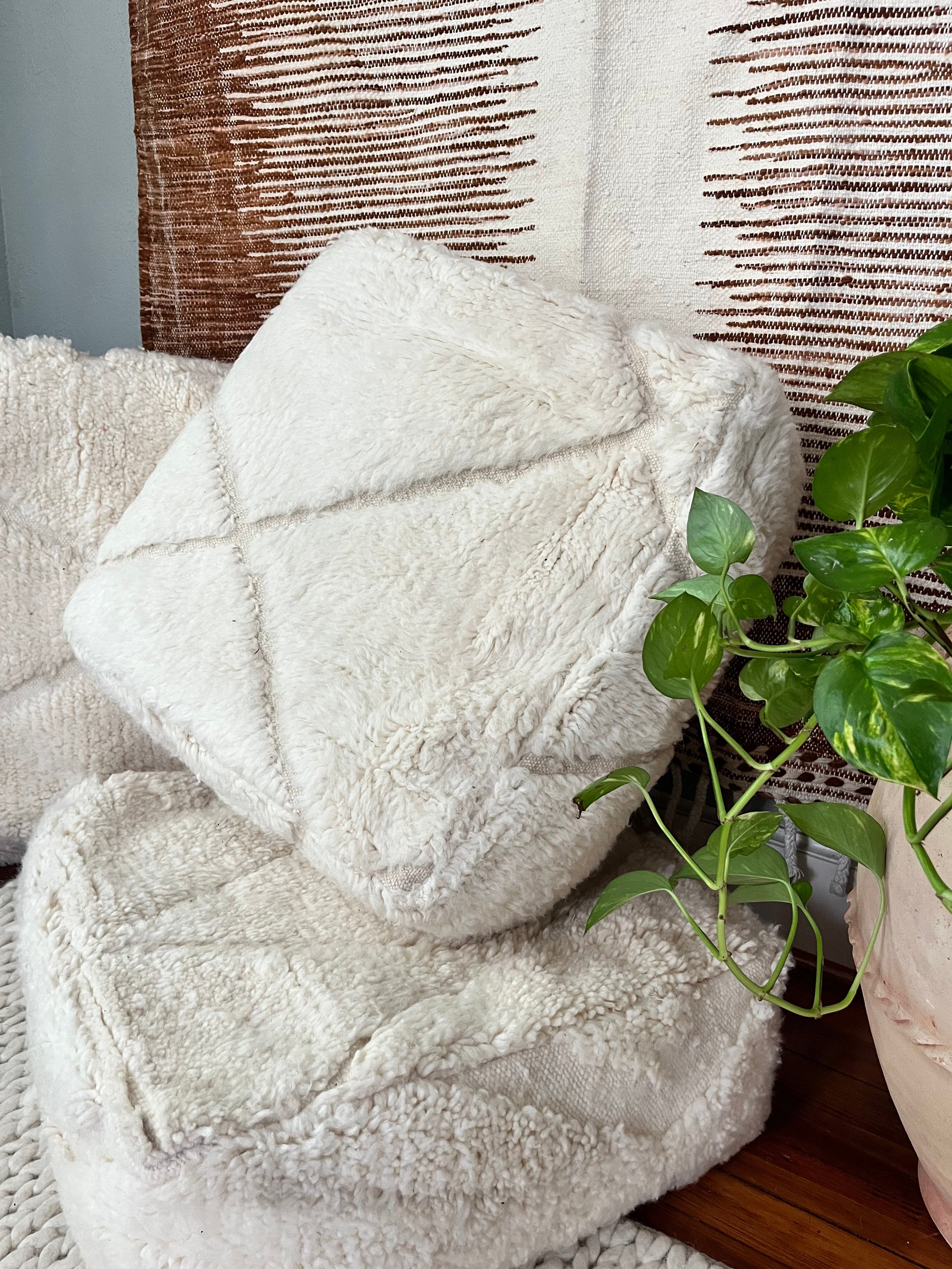 Cream Beni Ourain Pouf Cover}